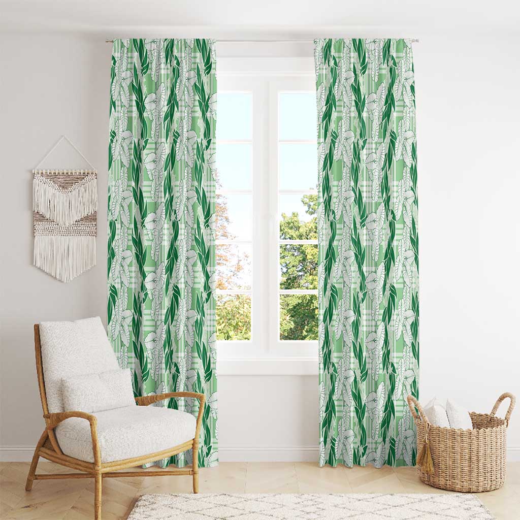 Hawaii Ti Leaf Maile Tuberose Lei Window Curtain With Hanalei Leaf Green