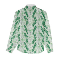 Hawaii Ti Leaf Maile Tuberose Lei Women Casual Shirt With Hanalei Leaf Green