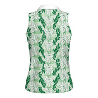 Hawaii Ti Leaf Maile Tuberose Lei Women Sleeveless Polo Shirt With Hanalei Leaf Green