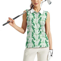 Hawaii Ti Leaf Maile Tuberose Lei Women Sleeveless Polo Shirt With Hanalei Leaf Green