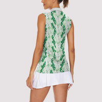 Hawaii Ti Leaf Maile Tuberose Lei Women Sleeveless Polo Shirt With Hanalei Leaf Green