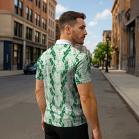 Hawaii Ti Leaf Maile Tuberose Lei Zipper Polo Shirt With Hanalei Leaf Green