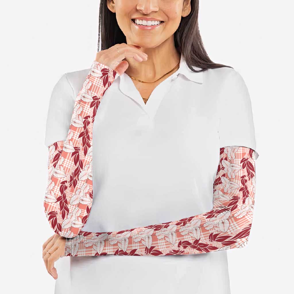 Hawaii Ti Leaf Maile Tuberose Lei Arm Sleeves With Hanalei Leaf Red