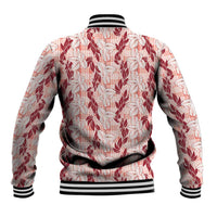 Hawaii Ti Leaf Maile Tuberose Lei Baseball Jacket With Hanalei Leaf Red