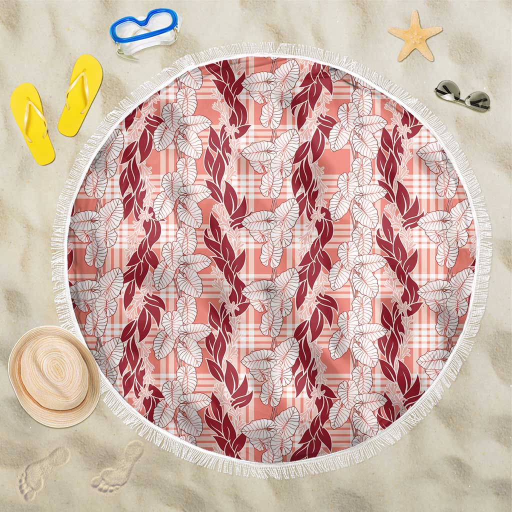 Hawaii Ti Leaf Maile Tuberose Lei Beach Blanket With Hanalei Leaf Red