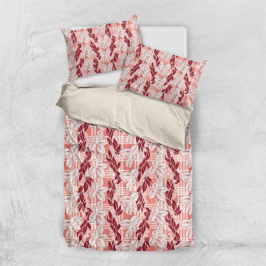 Hawaii Ti Leaf Maile Tuberose Lei Bedding Set With Hanalei Leaf Red