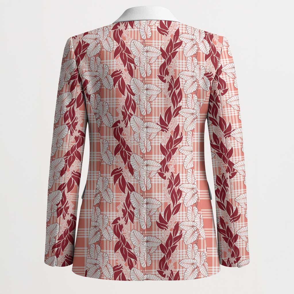 Hawaii Ti Leaf Maile Tuberose Lei Blazer With Hanalei Leaf Red