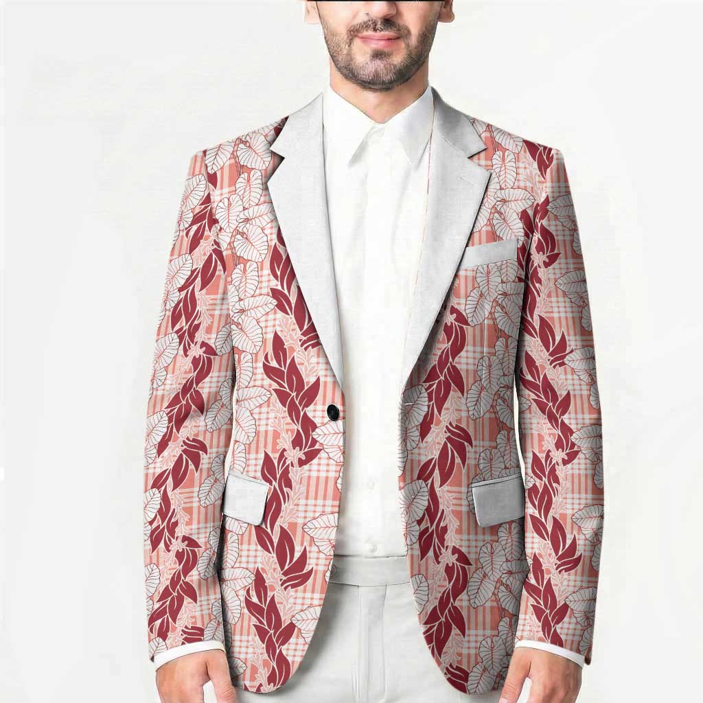 Hawaii Ti Leaf Maile Tuberose Lei Blazer With Hanalei Leaf Red