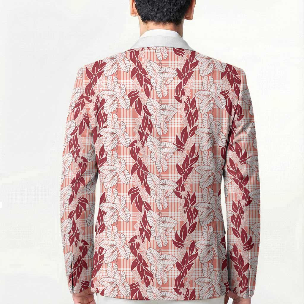 Hawaii Ti Leaf Maile Tuberose Lei Blazer With Hanalei Leaf Red