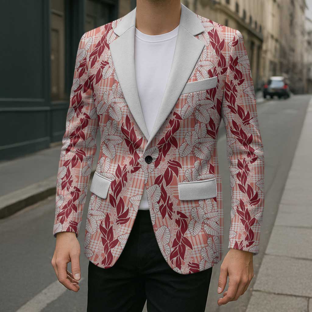 Hawaii Ti Leaf Maile Tuberose Lei Blazer With Hanalei Leaf Red