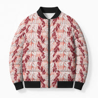 Hawaii Ti Leaf Maile Tuberose Lei Bomber Puffer Jacket With Hanalei Leaf Red