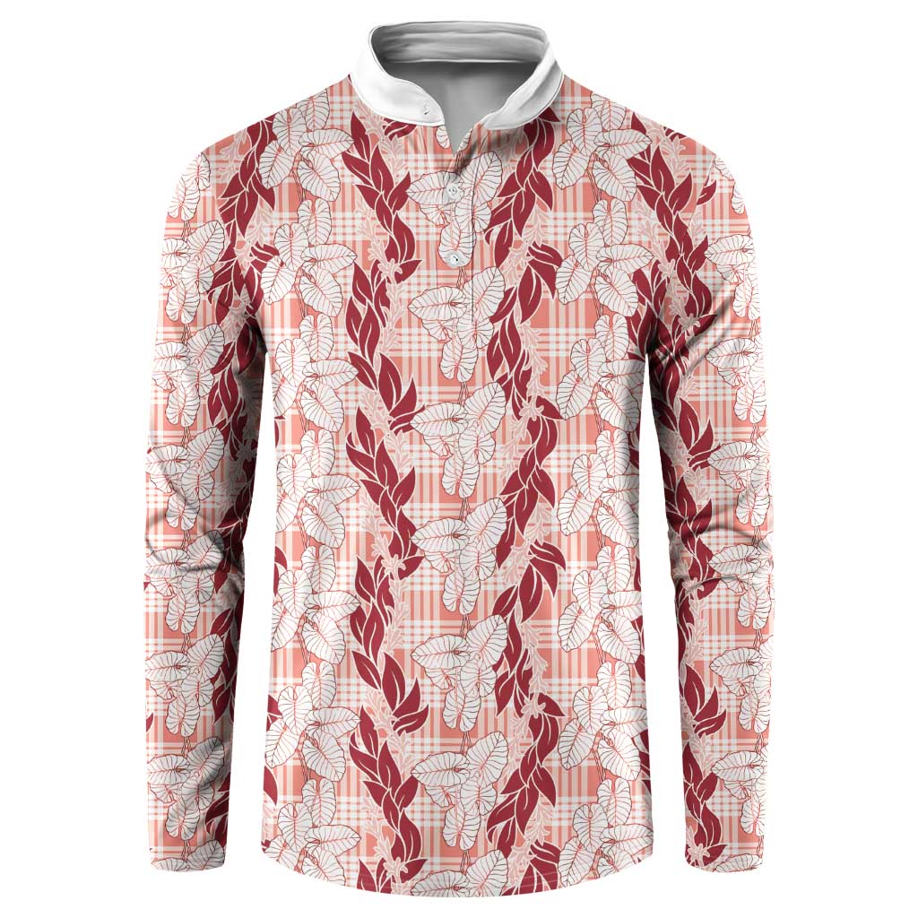 Hawaii Ti Leaf Maile Tuberose Lei Button Sweatshirt With Hanalei Leaf Red