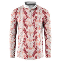 Hawaii Ti Leaf Maile Tuberose Lei Button Sweatshirt With Hanalei Leaf Red