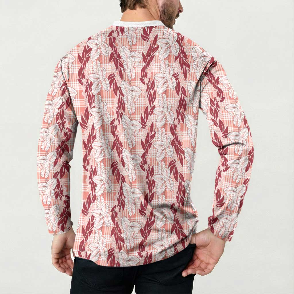 Hawaii Ti Leaf Maile Tuberose Lei Button Sweatshirt With Hanalei Leaf Red