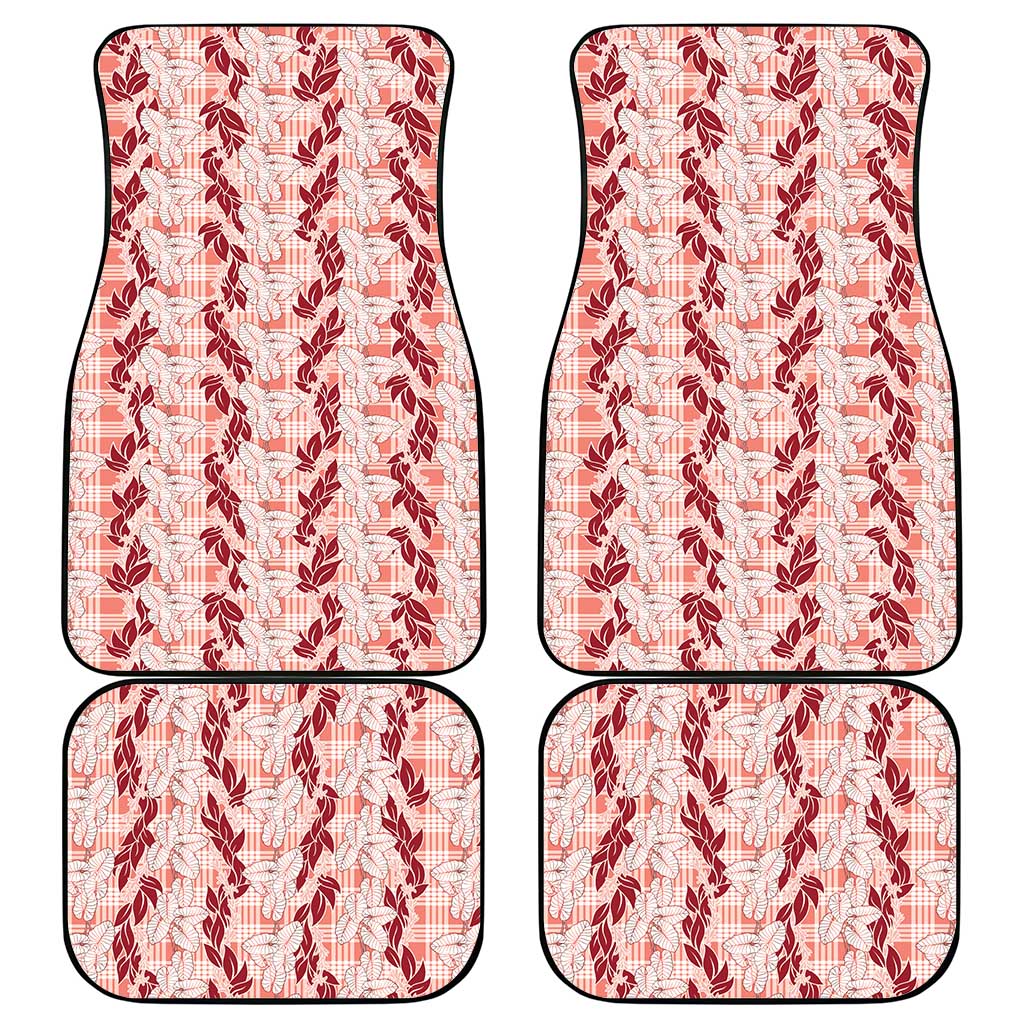 Hawaii Ti Leaf Maile Tuberose Lei Car Mats With Hanalei Leaf Red