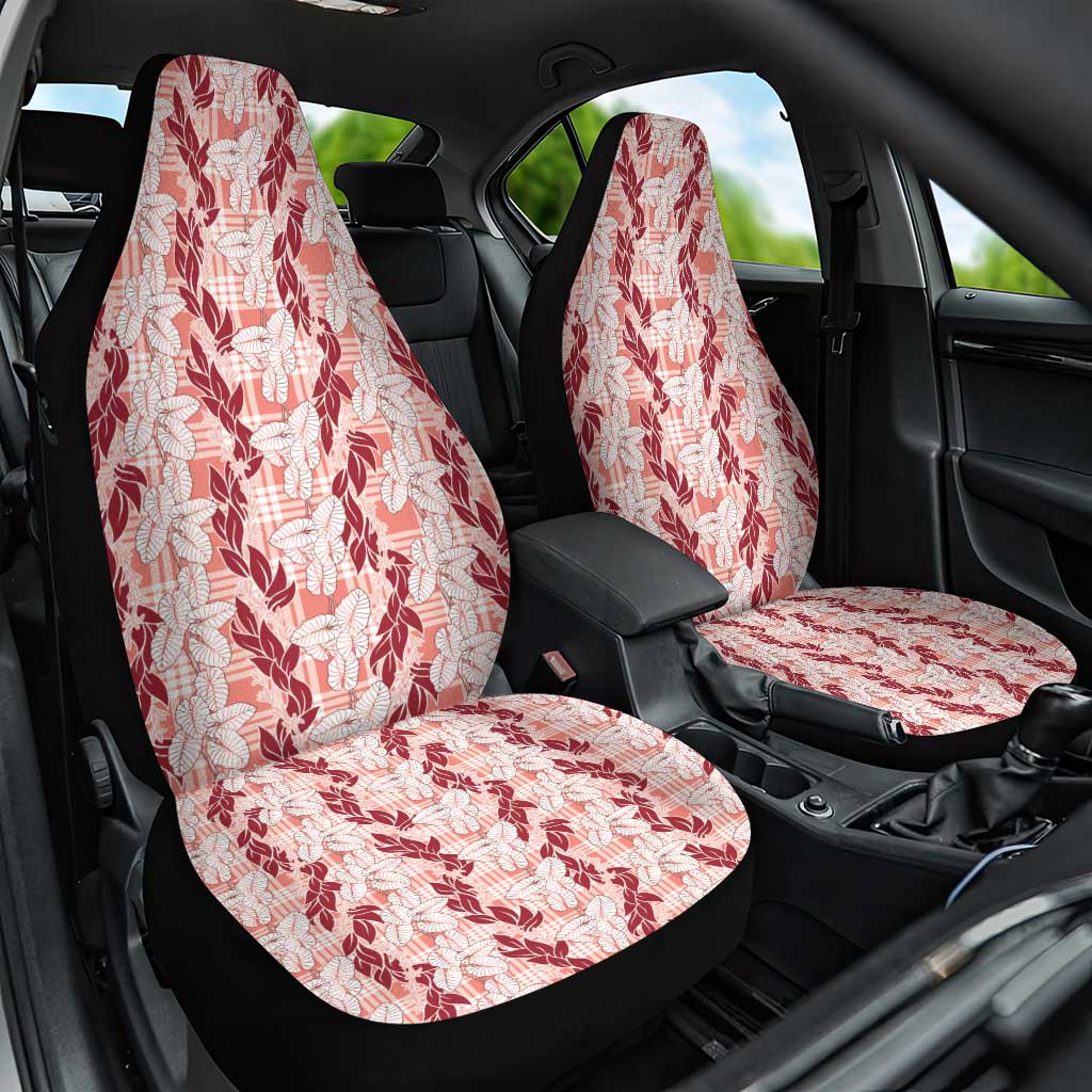 Hawaii Ti Leaf Maile Tuberose Lei Car Seat Cover With Hanalei Leaf Red LT05 One Size Red - Polynesian Pride