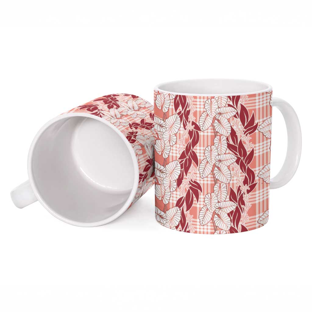 Hawaii Ti Leaf Maile Tuberose Lei Ceramic Mug With Hanalei Leaf Red