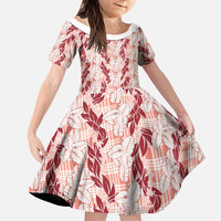 Hawaii Ti Leaf Maile Tuberose Lei Family Matching Long Sleeve Bodycon Dress and Hawaiian Shirt With Hanalei Leaf Red LT05 Daughter's Dress Red - Polynesian Pride