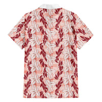 Hawaii Ti Leaf Maile Tuberose Lei Family Matching Long Sleeve Bodycon Dress and Hawaiian Shirt With Hanalei Leaf Red LT05 - Polynesian Pride