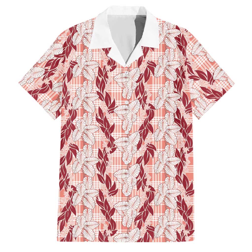 Hawaii Ti Leaf Maile Tuberose Lei Family Matching Off The Shoulder Long Sleeve Dress and Hawaiian Shirt With Hanalei Leaf Red LT05 Dad's Shirt - Short Sleeve Red - Polynesian Pride