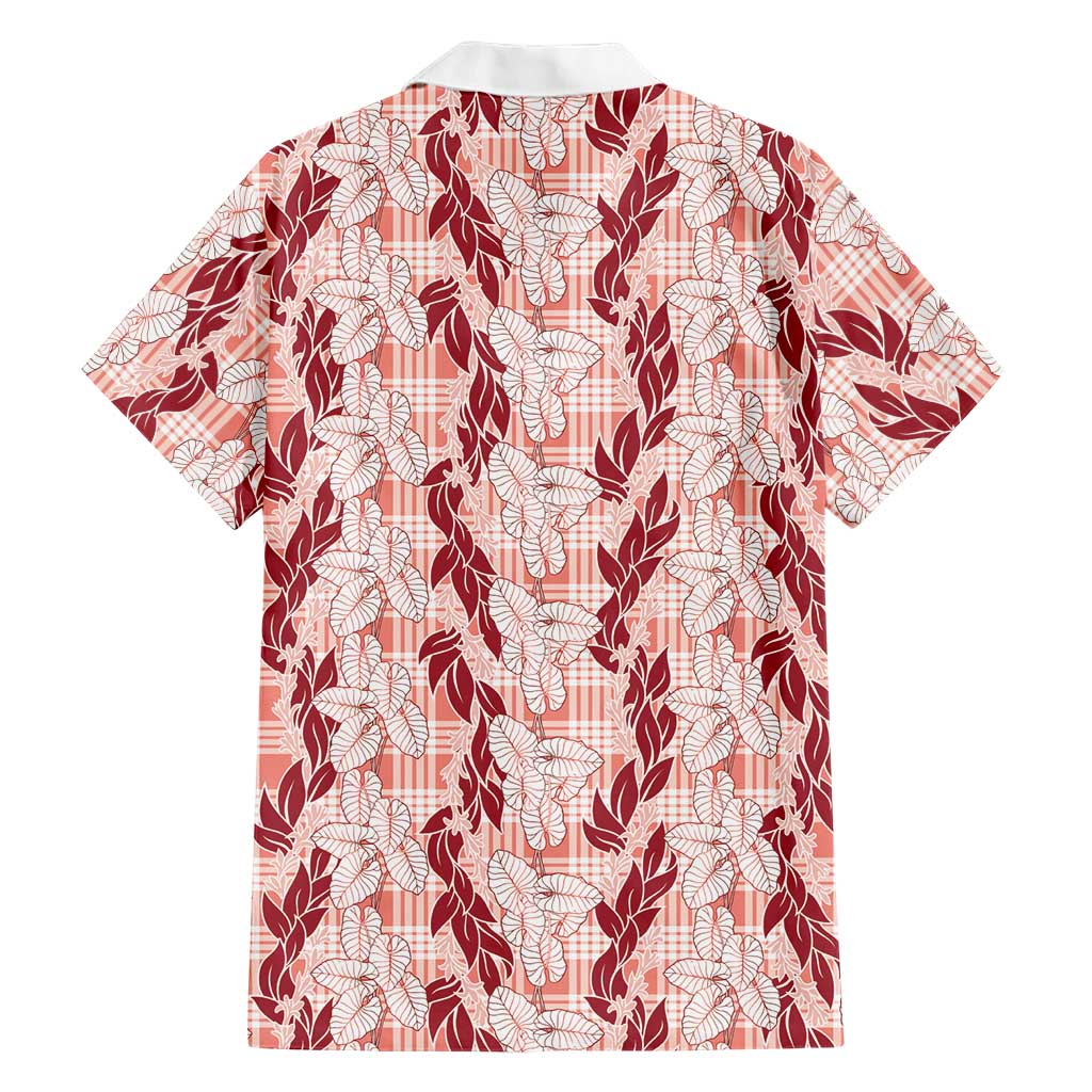 Hawaii Ti Leaf Maile Tuberose Lei Family Matching Off The Shoulder Long Sleeve Dress and Hawaiian Shirt With Hanalei Leaf Red LT05 - Polynesian Pride
