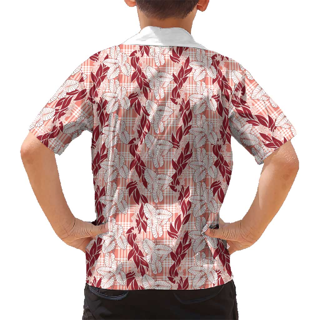 Hawaii Ti Leaf Maile Tuberose Lei Family Matching Puletasi and Hawaiian Shirt With Hanalei Leaf Red LT05 - Polynesian Pride
