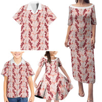 Hawaii Ti Leaf Maile Tuberose Lei Family Matching Puletasi and Hawaiian Shirt With Hanalei Leaf Red LT05 - Polynesian Pride