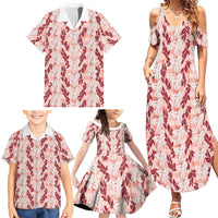 Hawaii Ti Leaf Maile Tuberose Lei Family Matching Summer Maxi Dress and Hawaiian Shirt With Hanalei Leaf Red LT05 - Polynesian Pride