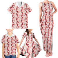 Hawaii Ti Leaf Maile Tuberose Lei Family Matching Tank Maxi Dress and Hawaiian Shirt With Hanalei Leaf Red LT05 - Polynesian Pride