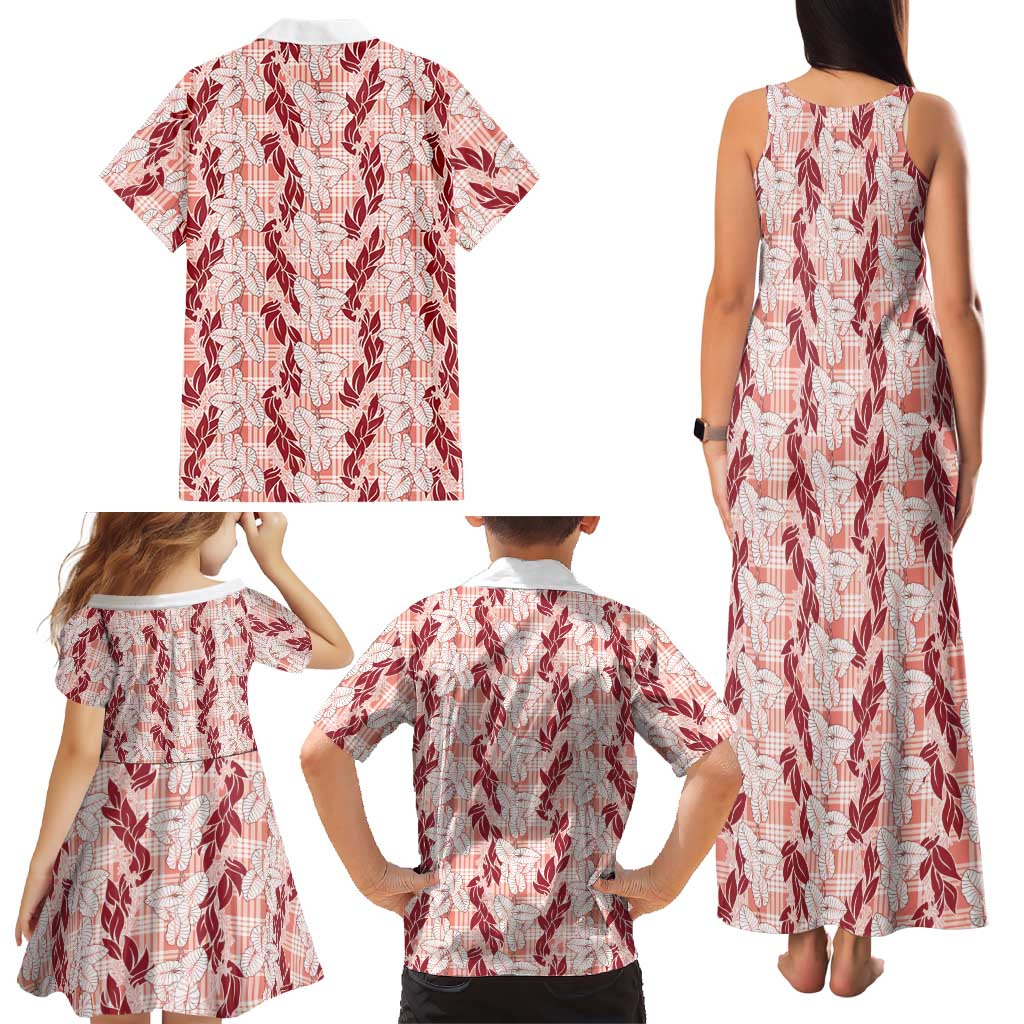 Hawaii Ti Leaf Maile Tuberose Lei Family Matching Tank Maxi Dress and Hawaiian Shirt With Hanalei Leaf Red LT05 - Polynesian Pride