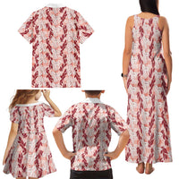 Hawaii Ti Leaf Maile Tuberose Lei Family Matching Tank Maxi Dress and Hawaiian Shirt With Hanalei Leaf Red LT05 - Polynesian Pride