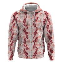 Hawaii Ti Leaf Maile Tuberose Lei Hoodie With Hanalei Leaf Red LT05 Zip Hoodie Red - Polynesian Pride