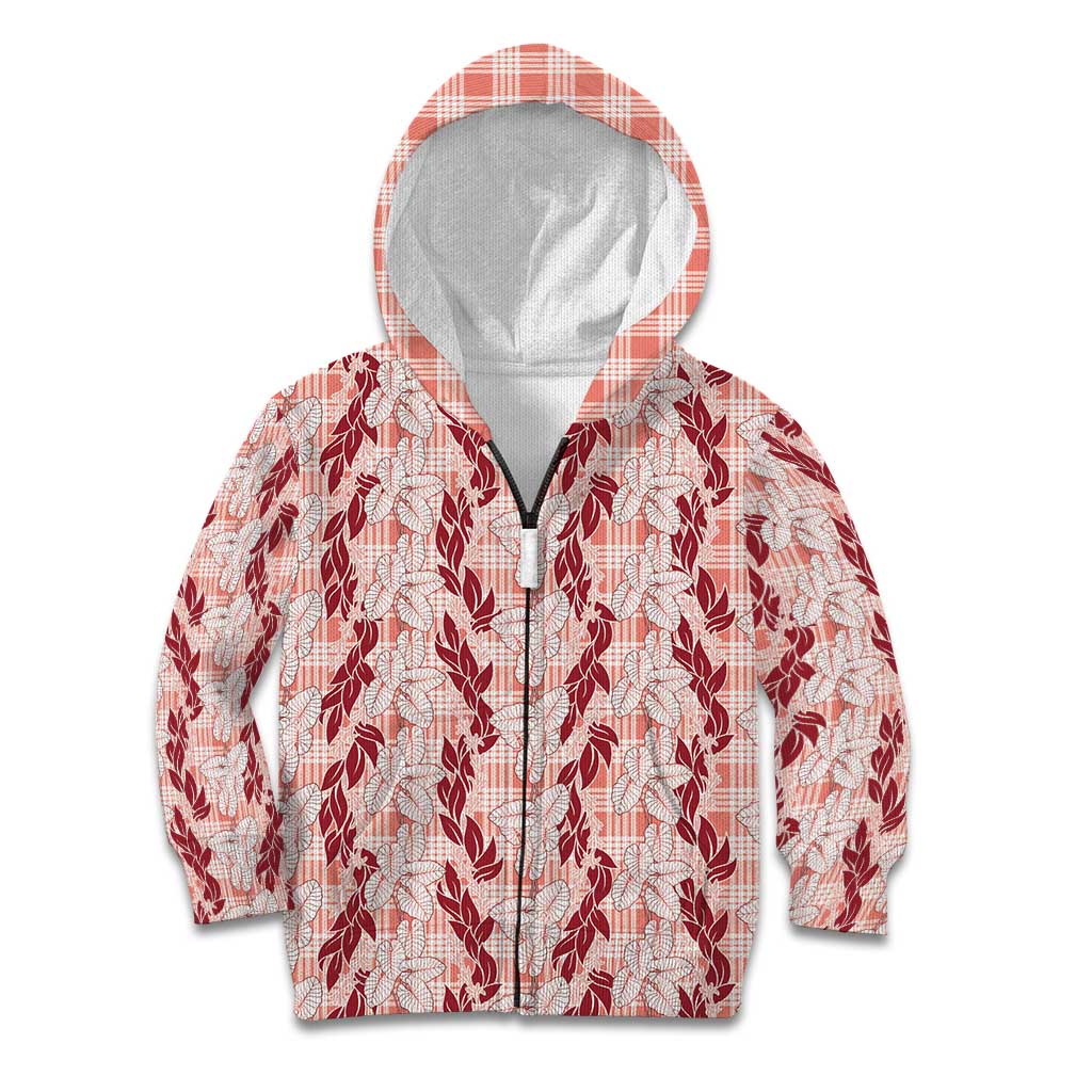 Hawaii Ti Leaf Maile Tuberose Lei Kid Hoodie With Hanalei Leaf Red LT05 Zip Hoodie Red - Polynesian Pride