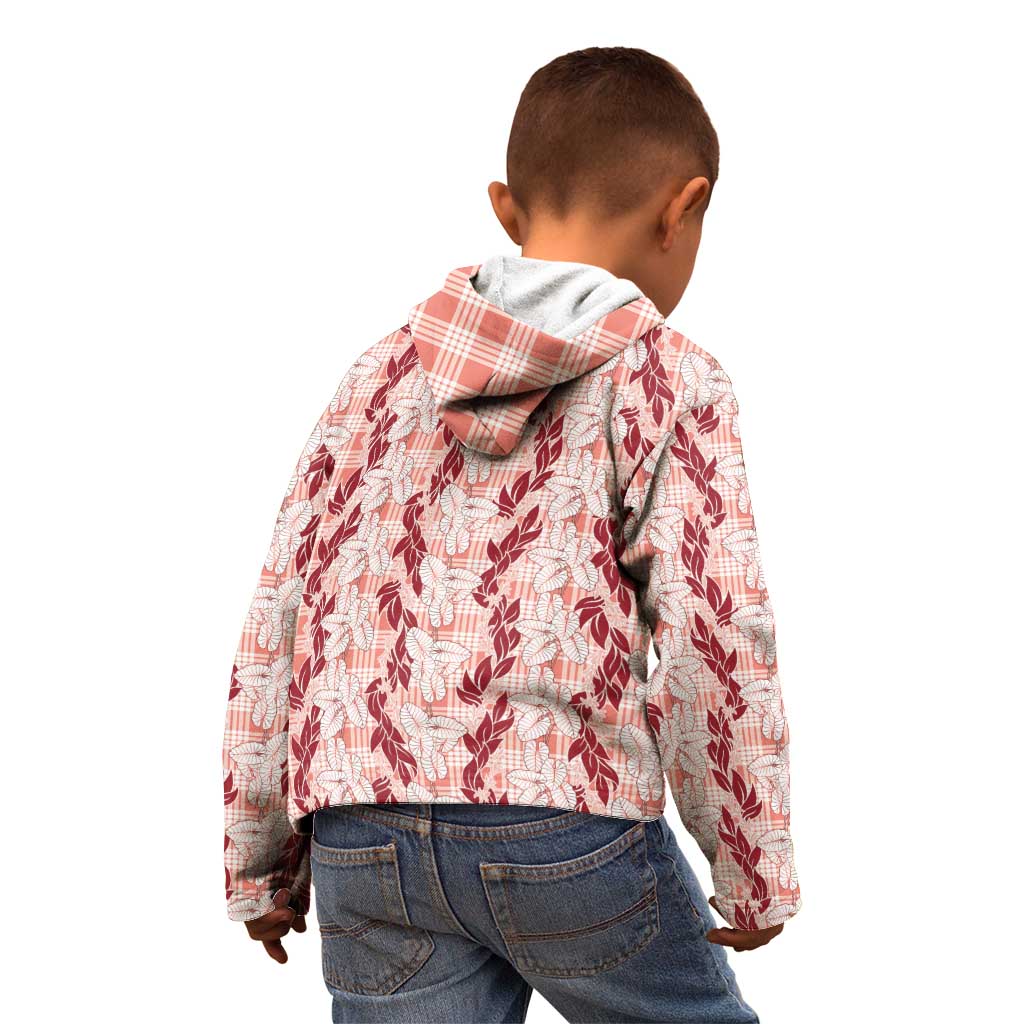 Hawaii Ti Leaf Maile Tuberose Lei Kid Hoodie With Hanalei Leaf Red LT05 - Polynesian Pride