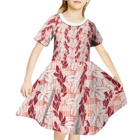 Hawaii Ti Leaf Maile Tuberose Lei Kid Short Sleeve Dress With Hanalei Leaf Red