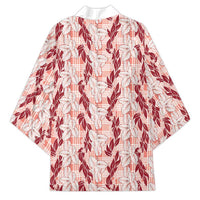 Hawaii Ti Leaf Maile Tuberose Lei Kimono With Hanalei Leaf Red