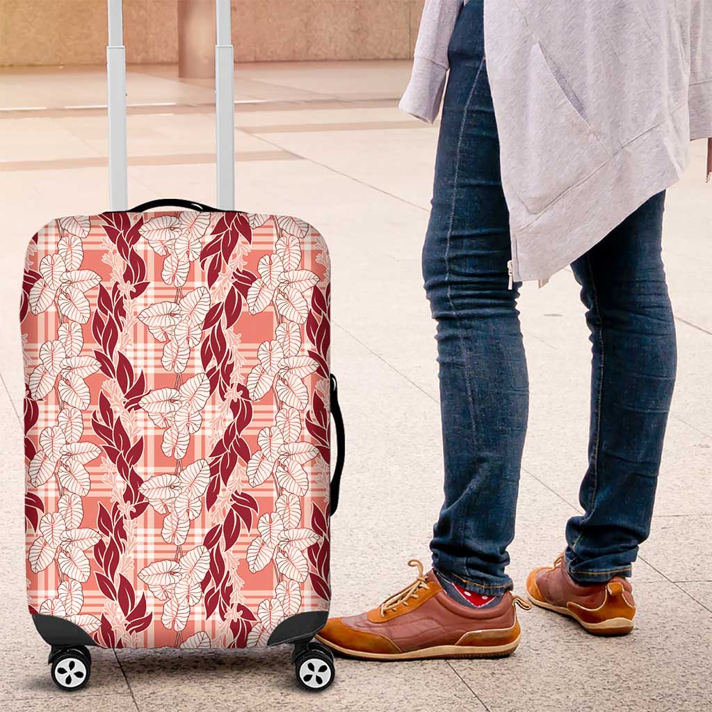 Hawaii Ti Leaf Maile Tuberose Lei Luggage Cover With Hanalei Leaf Red