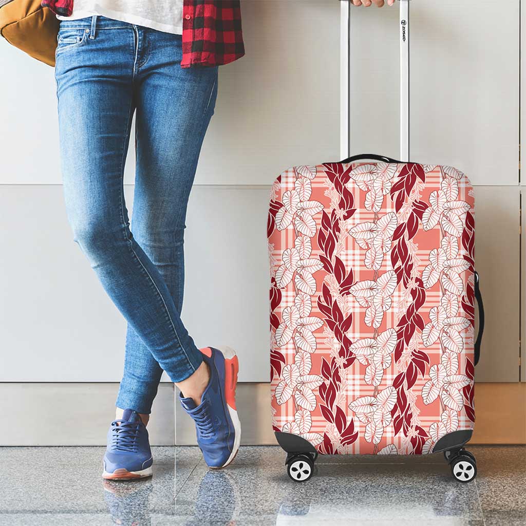 Hawaii Ti Leaf Maile Tuberose Lei Luggage Cover With Hanalei Leaf Red