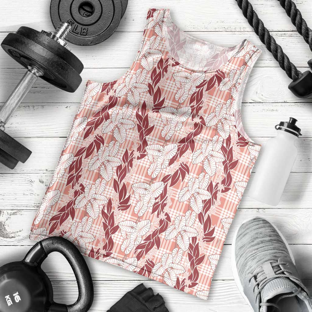 Hawaii Ti Leaf Maile Tuberose Lei Men Tank Top With Hanalei Leaf Red