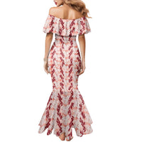 Hawaii Ti Leaf Maile Tuberose Lei Mermaid Dress With Hanalei Leaf Red