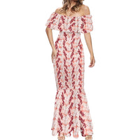 Hawaii Ti Leaf Maile Tuberose Lei Mermaid Dress With Hanalei Leaf Red