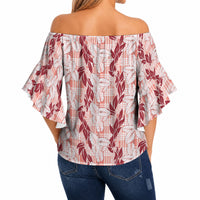 Hawaii Ti Leaf Maile Tuberose Lei Off Shoulder Wrap Waist Top With Hanalei Leaf Red LT05 - Polynesian Pride