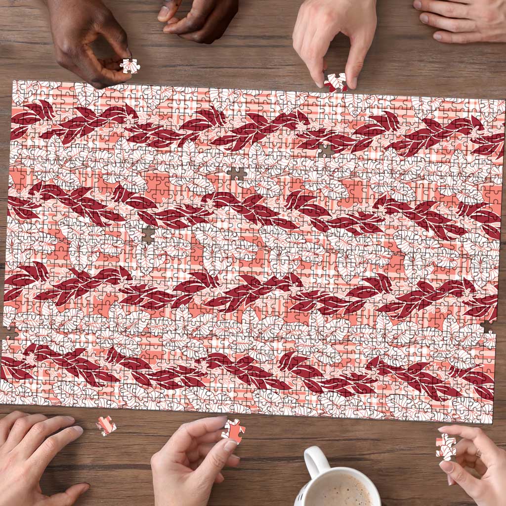Hawaii Ti Leaf Maile Tuberose Lei Puzzle With Hanalei Leaf Red