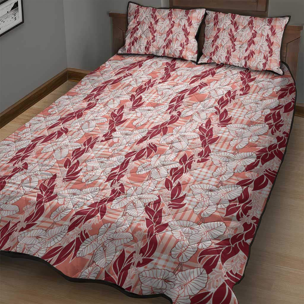 Hawaii Ti Leaf Maile Tuberose Lei Quilt Bed Set With Hanalei Leaf Red