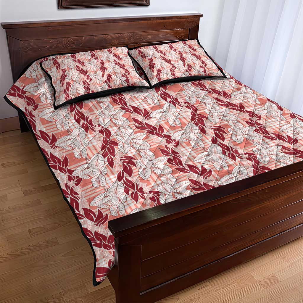 Hawaii Ti Leaf Maile Tuberose Lei Quilt Bed Set With Hanalei Leaf Red