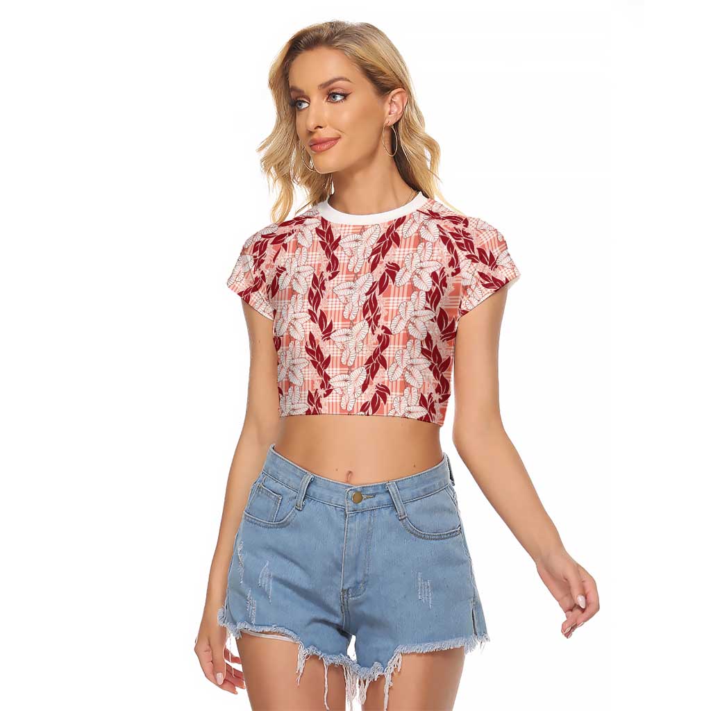 Hawaii Ti Leaf Maile Tuberose Lei Raglan Cropped T Shirt With Hanalei Leaf Red