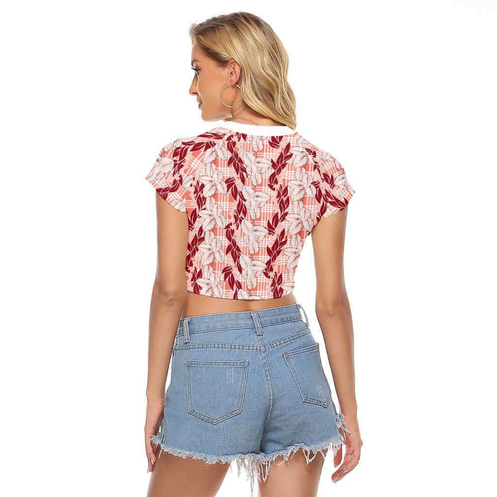 Hawaii Ti Leaf Maile Tuberose Lei Raglan Cropped T Shirt With Hanalei Leaf Red