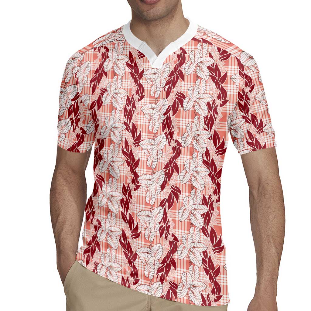 Hawaii Ti Leaf Maile Tuberose Lei Rugby Jersey With Hanalei Leaf Red
