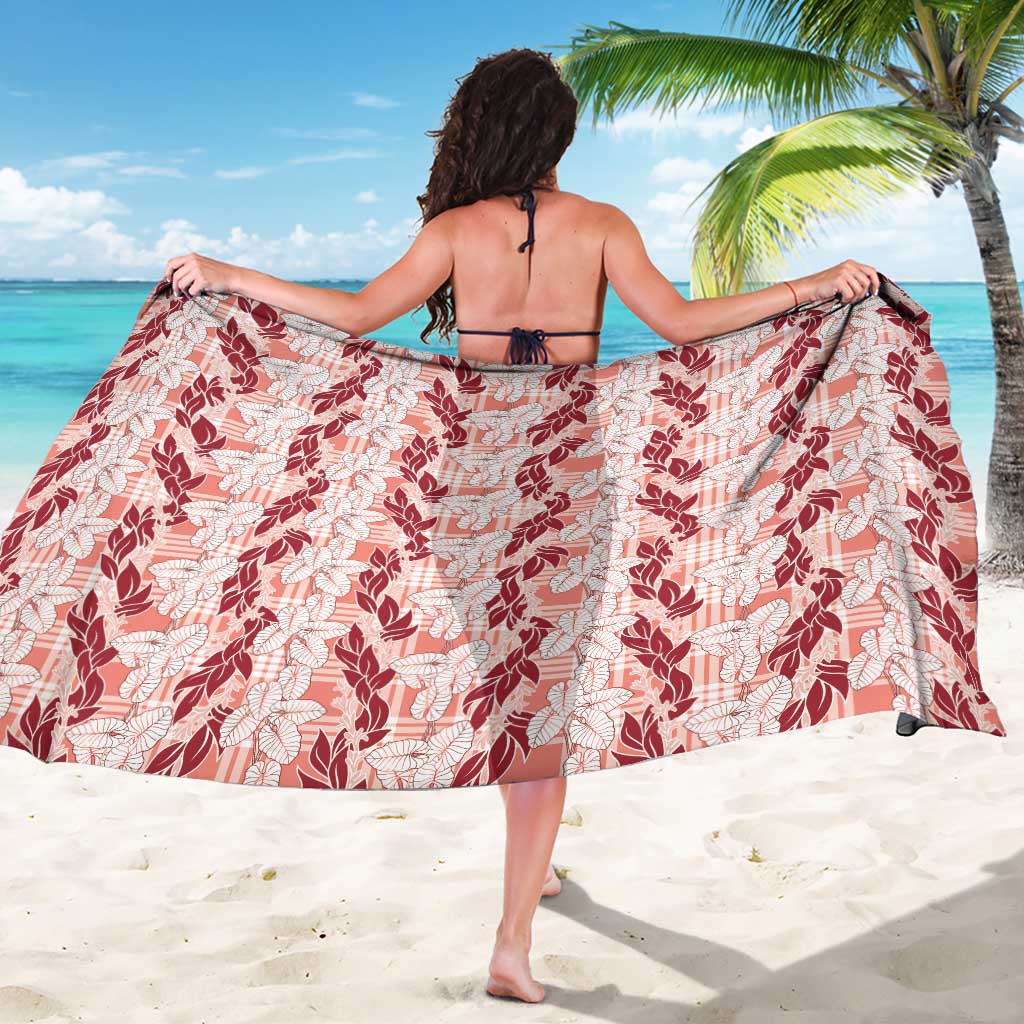 Hawaii Ti Leaf Maile Tuberose Lei Sarong With Hanalei Leaf Red