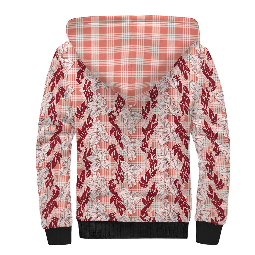 Hawaii Ti Leaf Maile Tuberose Lei Sherpa Hoodie With Hanalei Leaf Red LT05 - Polynesian Pride